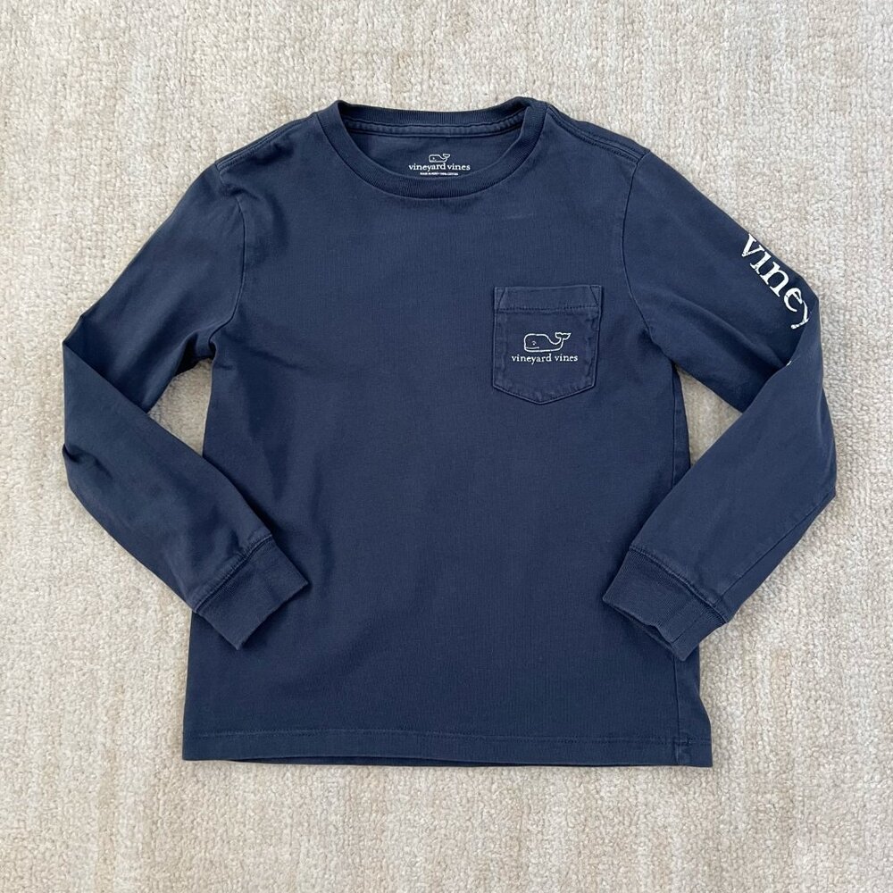 Vineyard Vines Girls Boys Blue Long Sleeve Whale Graphic Tee Shirt Top 6